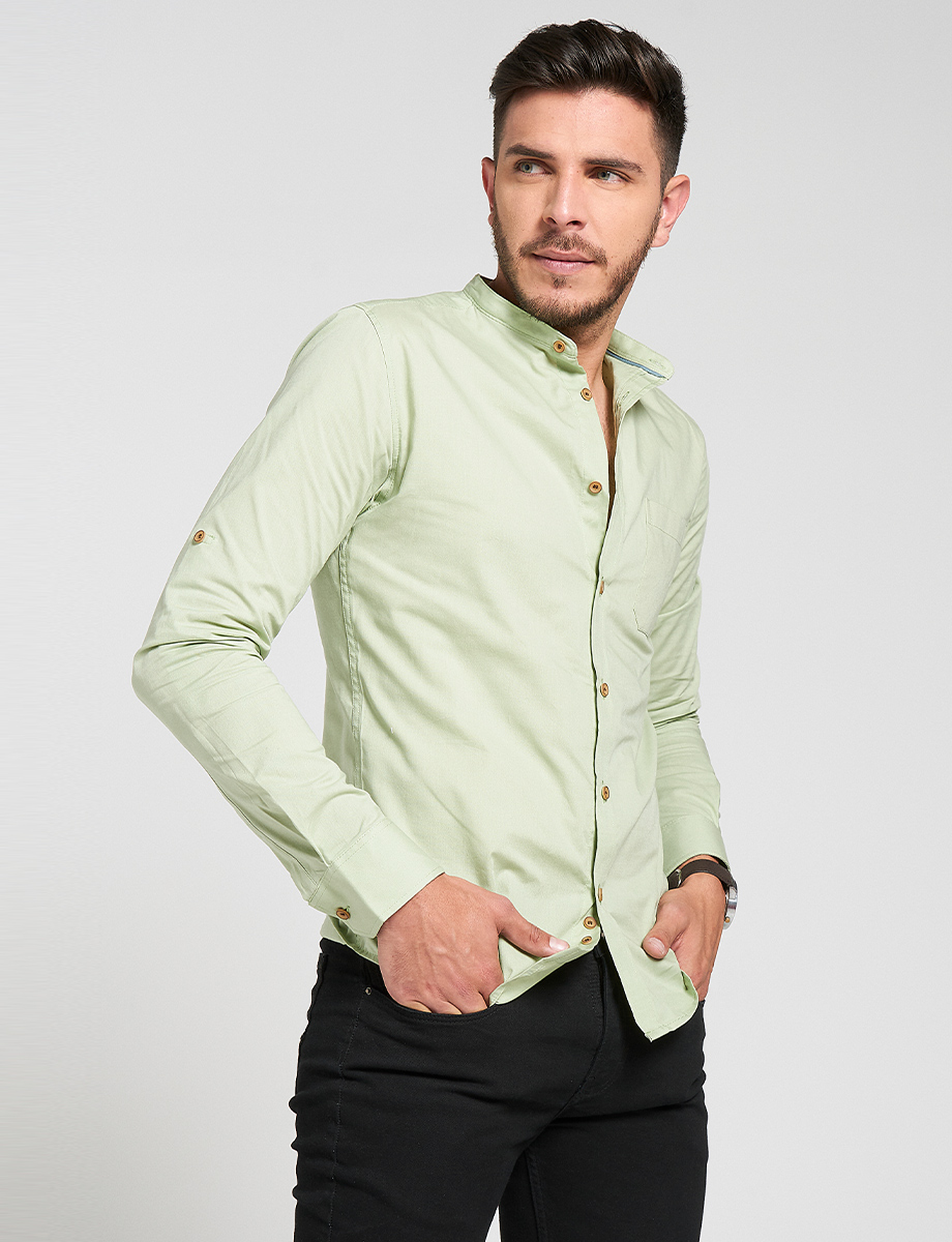 Camisa cuello mao verde