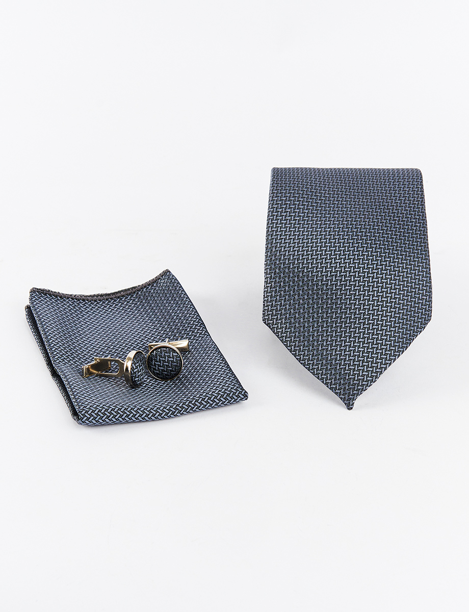 Set Corbata + Gemelos + Pañuelo Gris oscuro