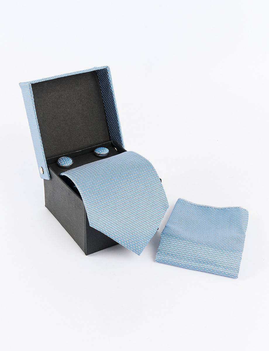 Set Corbata + Gemelos + Pañuelo Celeste
