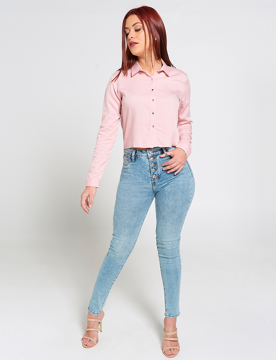 Jean Skinny con Botones Azul Claro