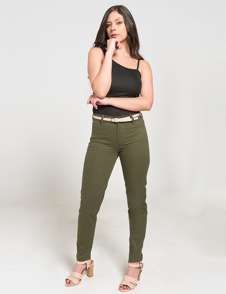 Pantalón Casual Verde militar con Cinturón