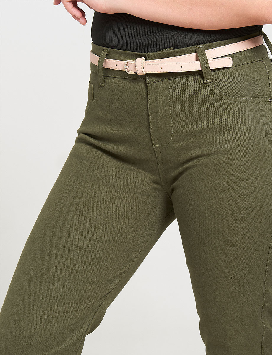 Pantalón Casual Verde militar con Cinturón