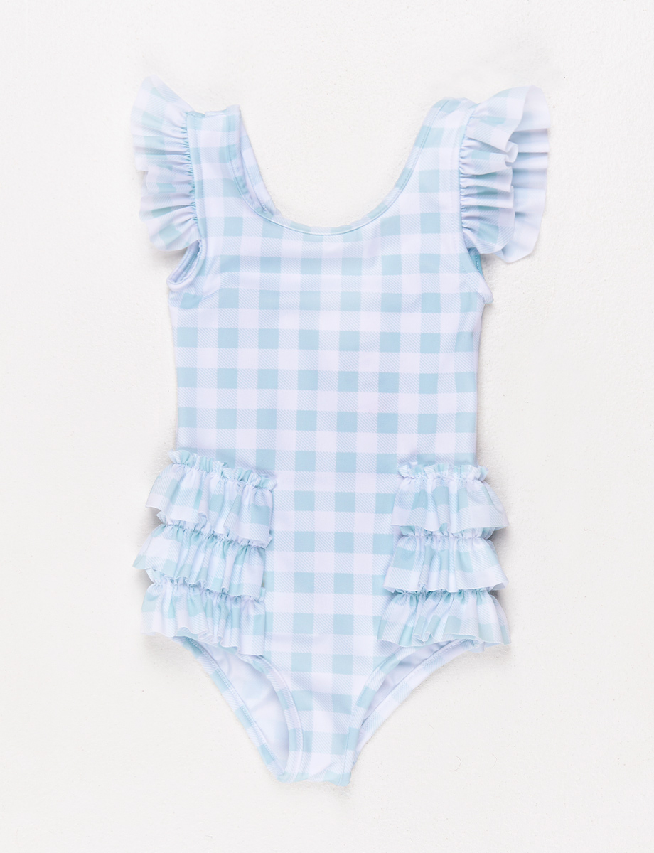 Traje de baño Cuadros celeste/blanco