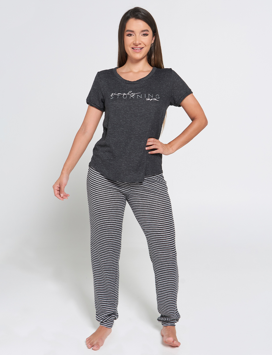 Pijama Camiseta + Pantalón Negro/Gris