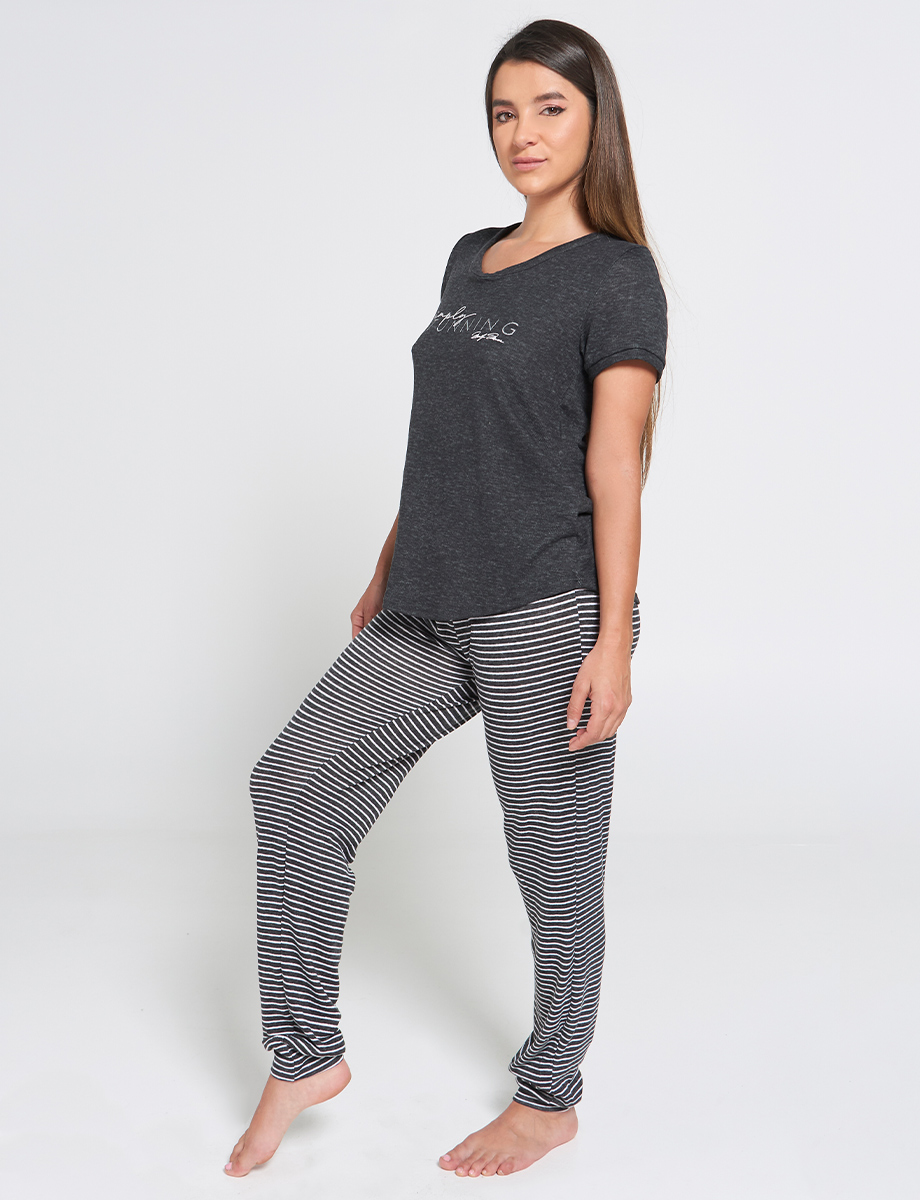 Pijama Camiseta + Pantalón Negro/Gris