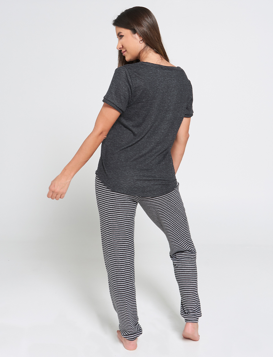 Pijama Camiseta + Pantalón Negro/Gris