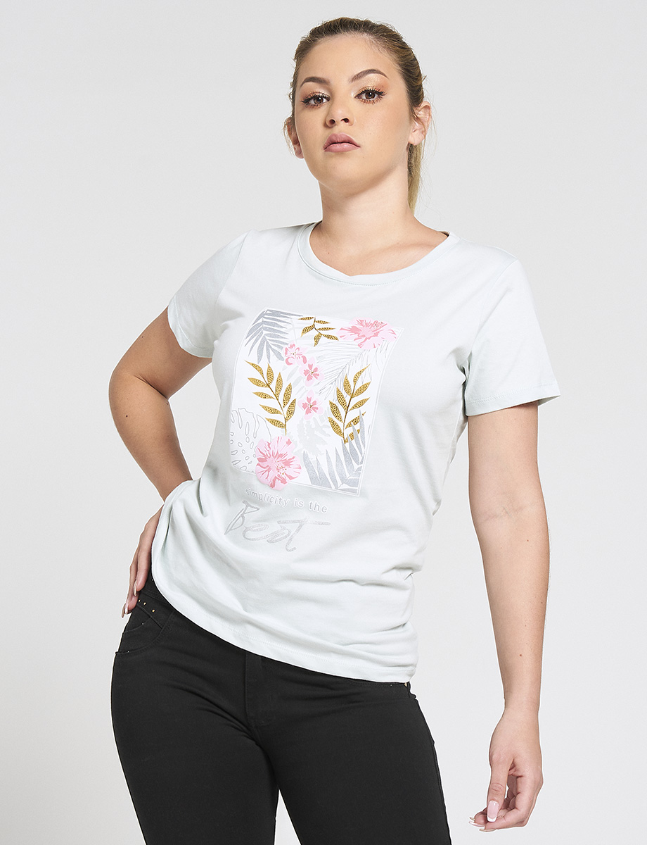 Camiseta estampado flores unicolor