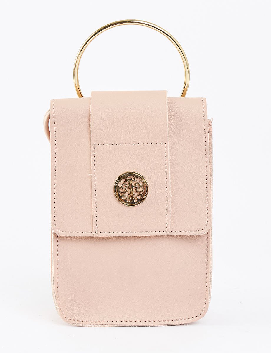 Cartera Rosada con Aplique Dorado