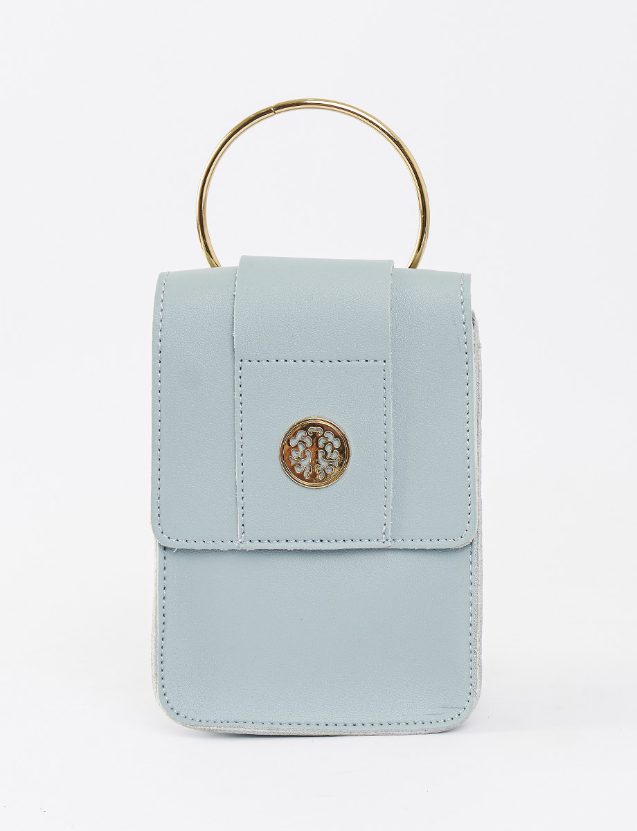 Cartera Celeste con Aplique Dorado