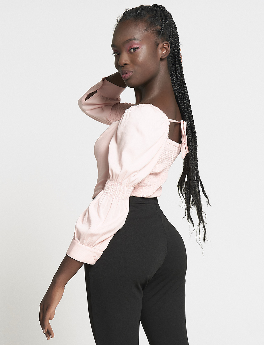 Blusa Salmón Escote Cuadrado