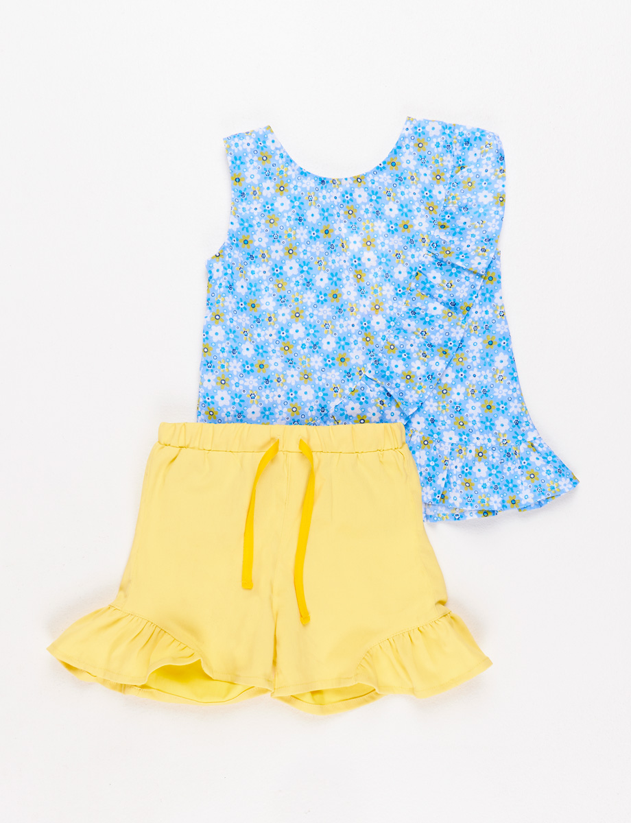 Conjunto blusa short celeste-amarillo