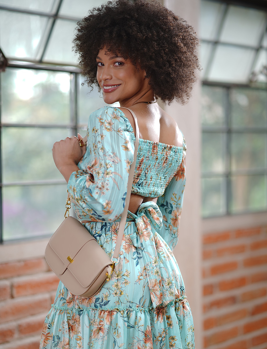 Falda Floreada Celeste