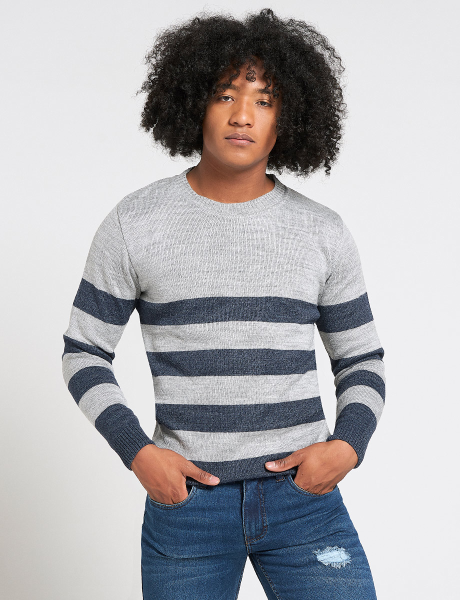 Sweater Lineado Gris Medio