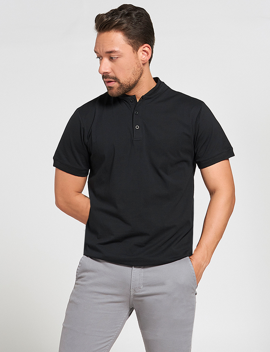 Polo Negra Cuello Mao