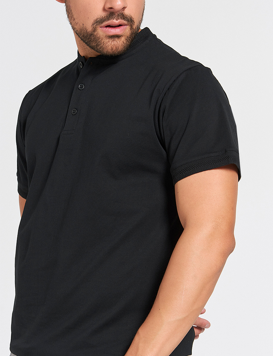 Polo Negra Cuello Mao