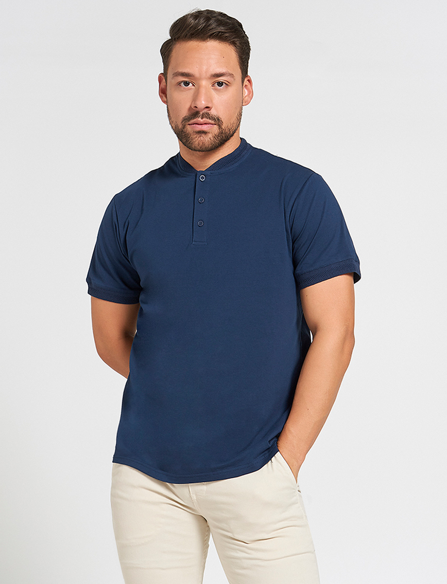 Polo Azul Cuello Mao