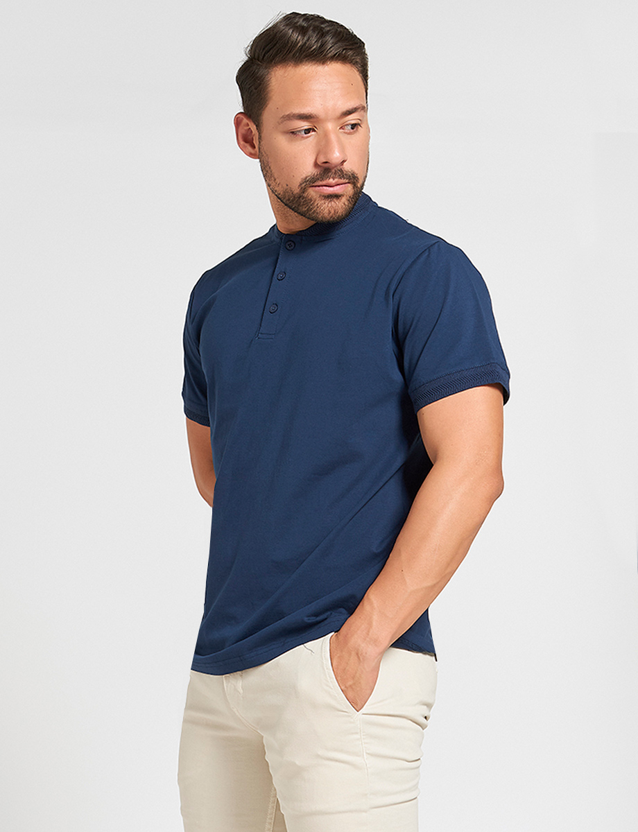 Polo Azul Cuello Mao