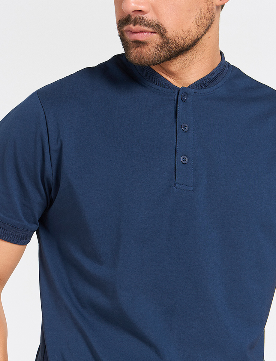 Polo Azul Cuello Mao