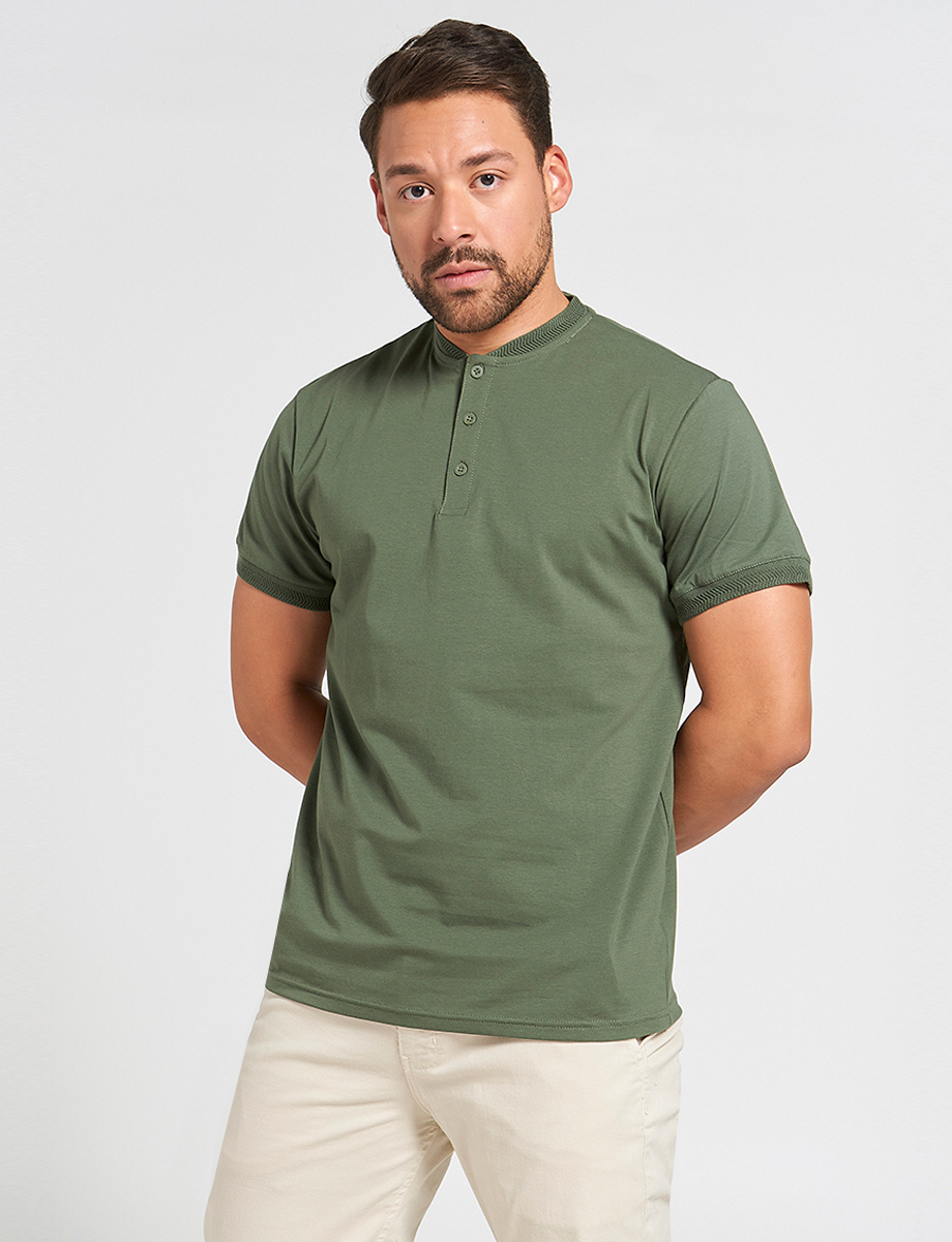 Polo Verde Militar Cuello Mao