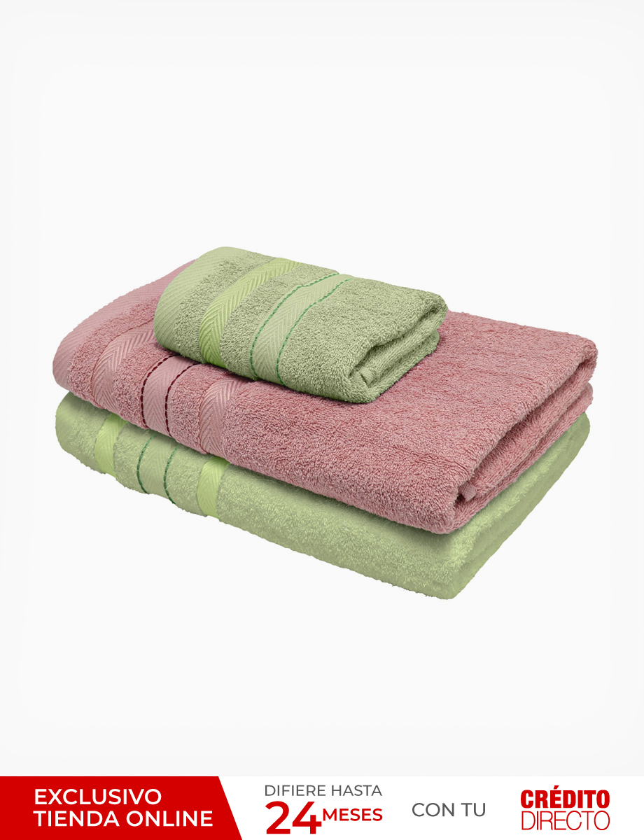 Set de 3 toallas verde/rosado 400gr