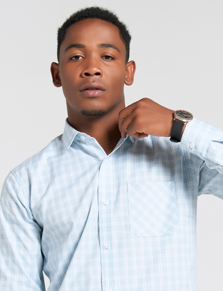 Camisa Cuadros celeste