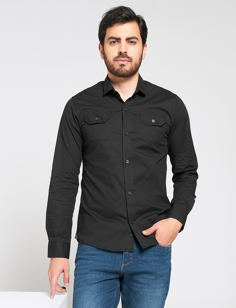 Camisa llana con bolsillos Unicolor