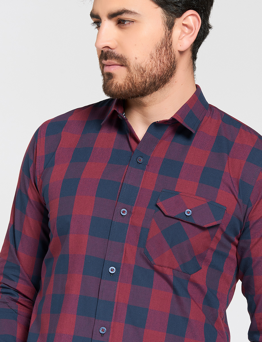 Camisa Cuadros rojo - azul marino