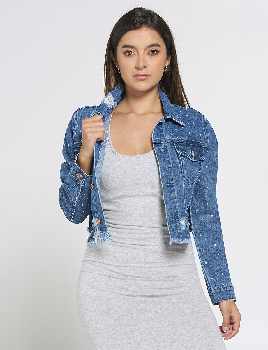 Chaquetas Denim Brillos Azul Medio