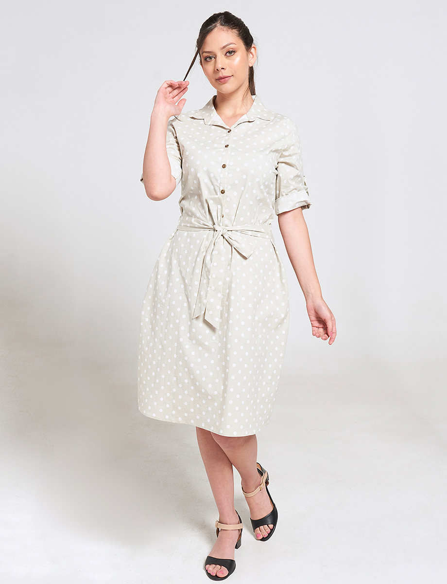 Vestido Camisero con Puntos Arena