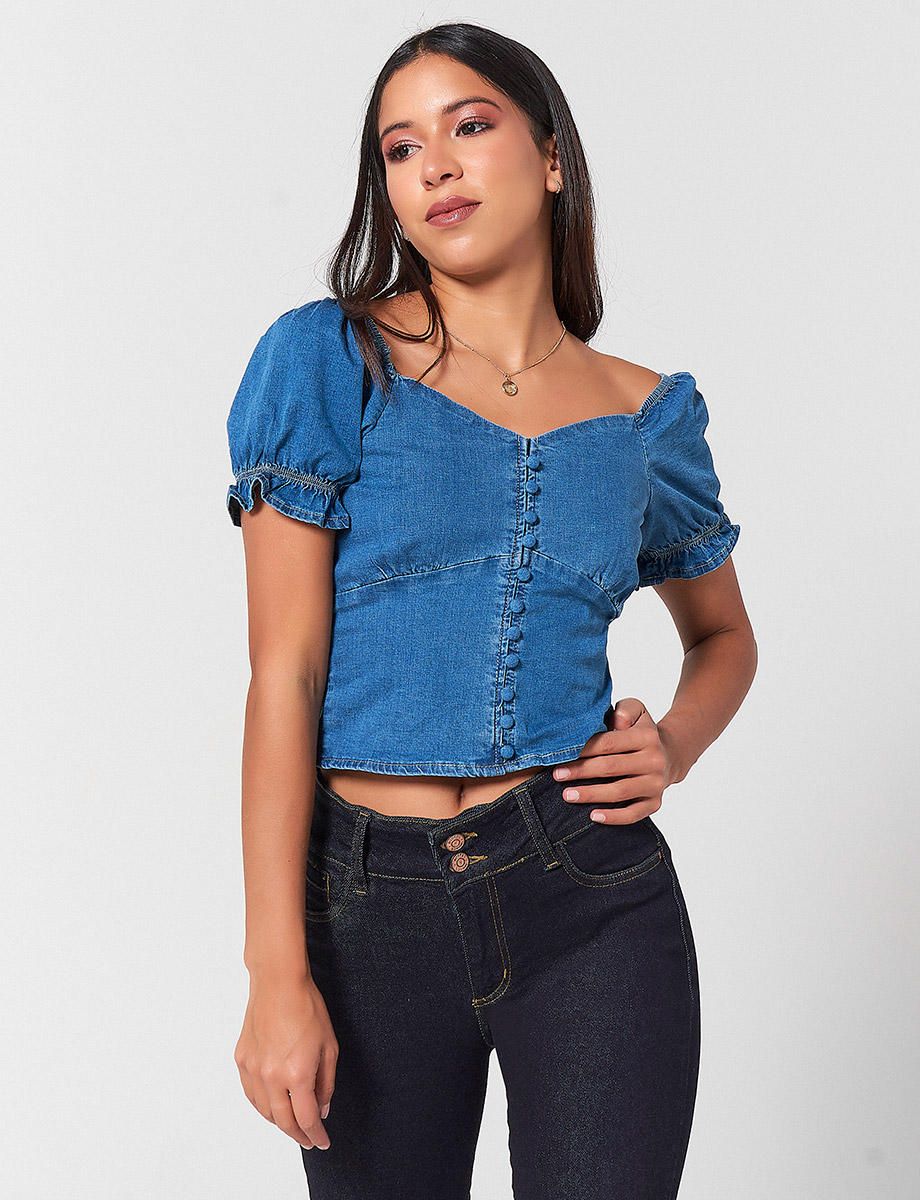 Blusa Denim Azul Medio