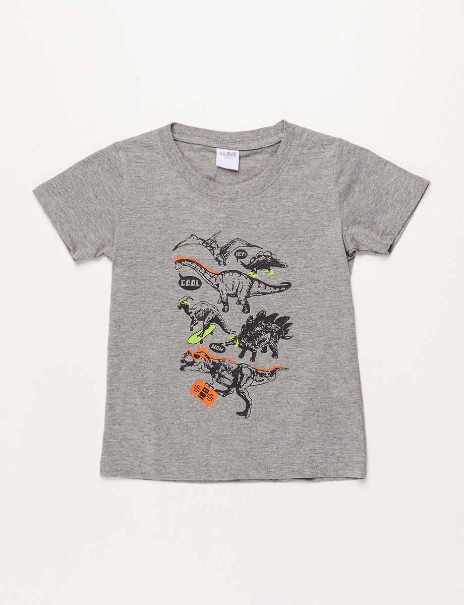 Camiseta Gris Estampado Dinosaurios