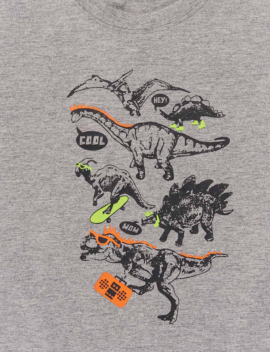 Camiseta Gris Estampado Dinosaurios