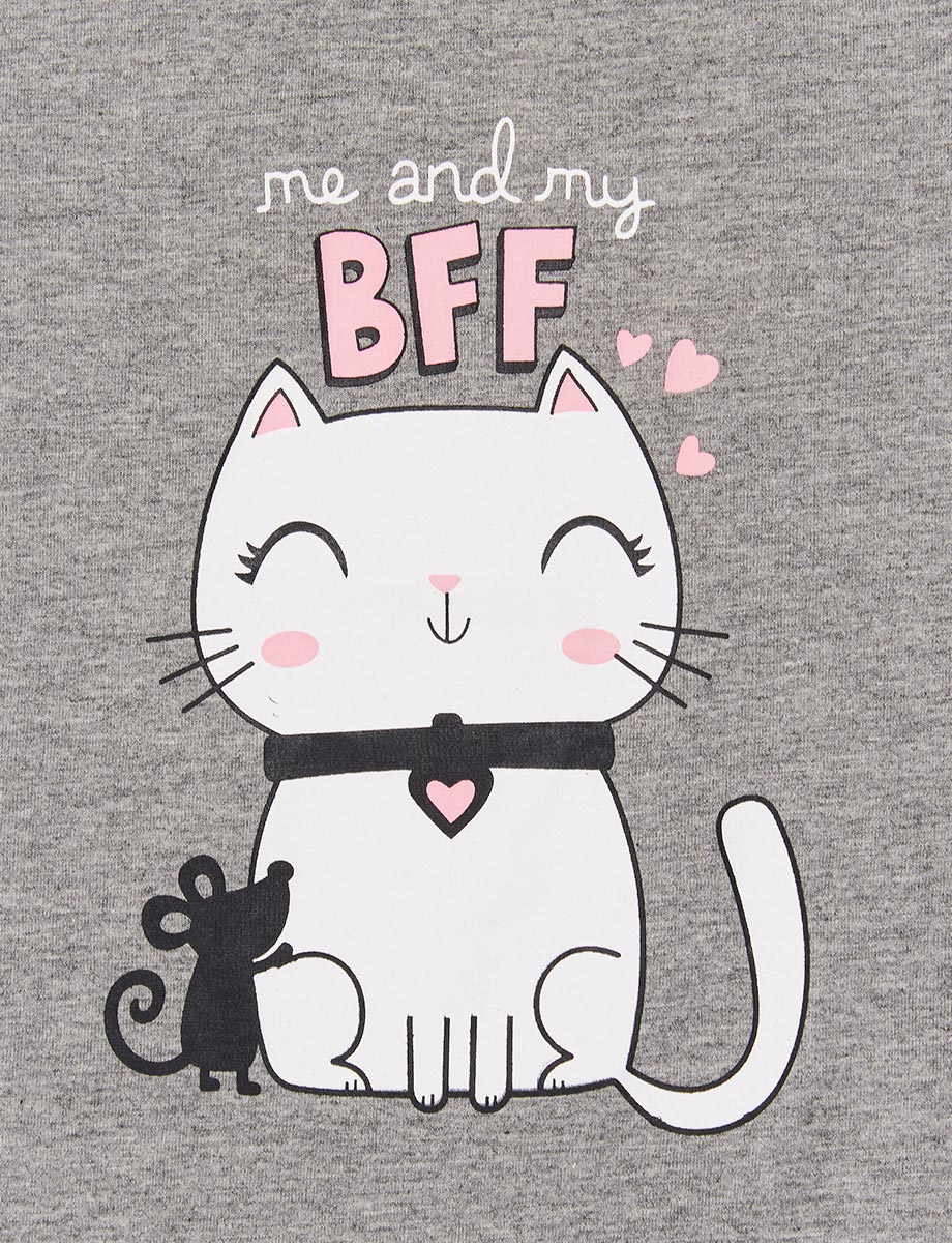 Camiseta pre Gris Estampado Gatito