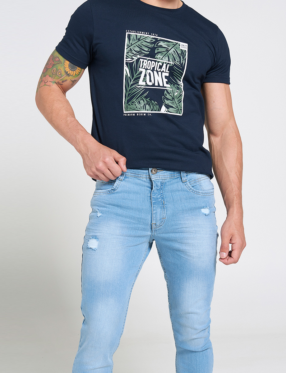 Jean Skinny con Desgaste Azul Claro