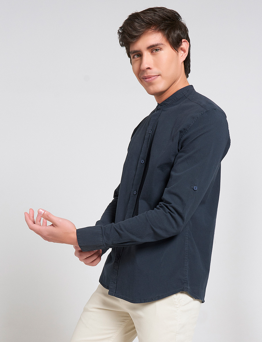 Camisa Azul marino Cuello Mao