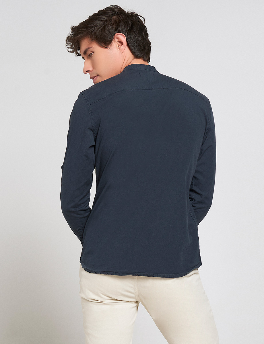 Camisa Azul marino Cuello Mao