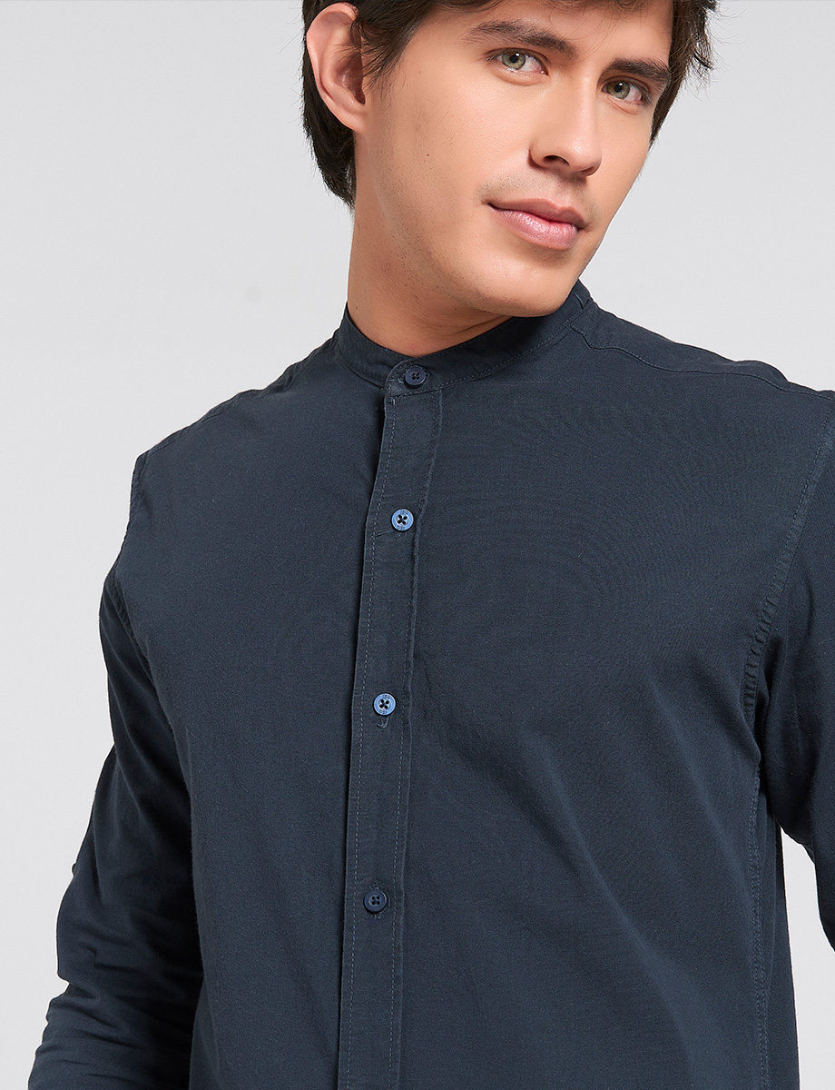 Camisa Azul marino Cuello Mao