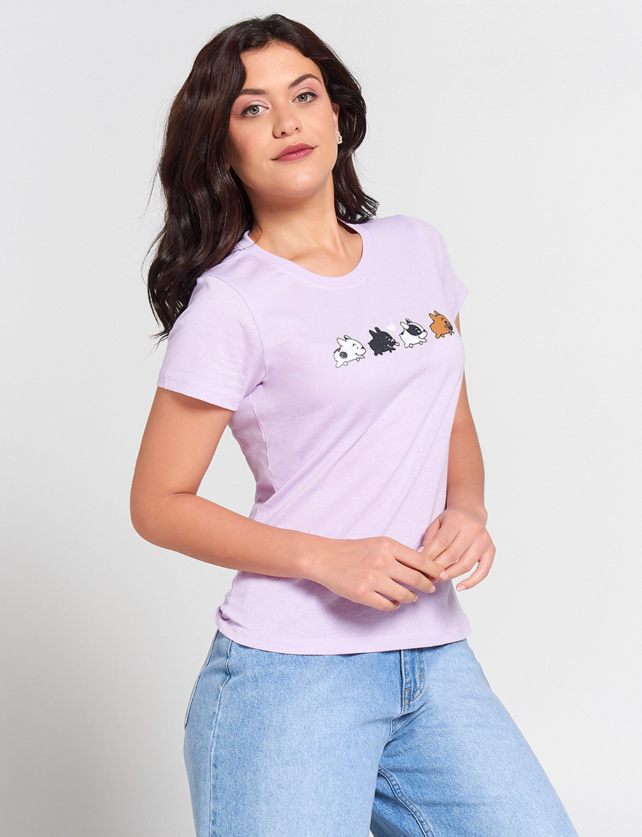 Camiseta Lila Estampado Perritos