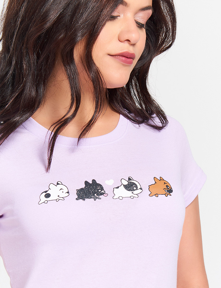 Camiseta Lila Estampado Perritos