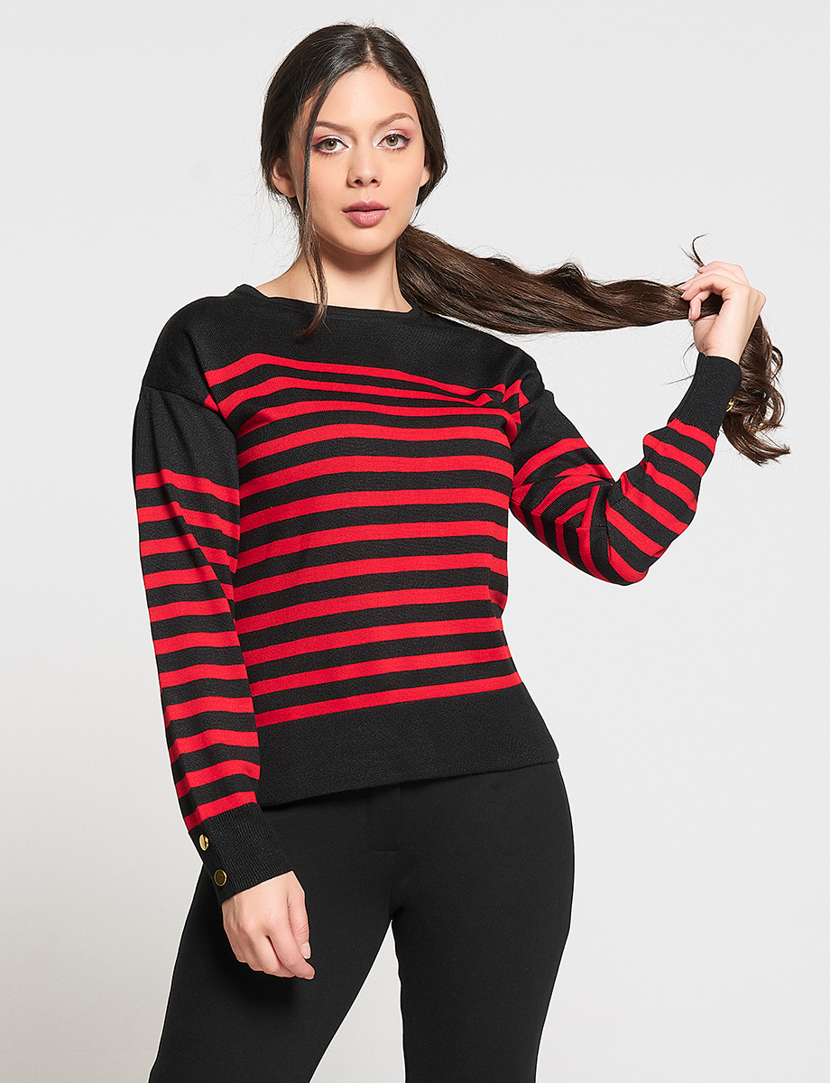 Sweater a Rayas Negro/Rojo