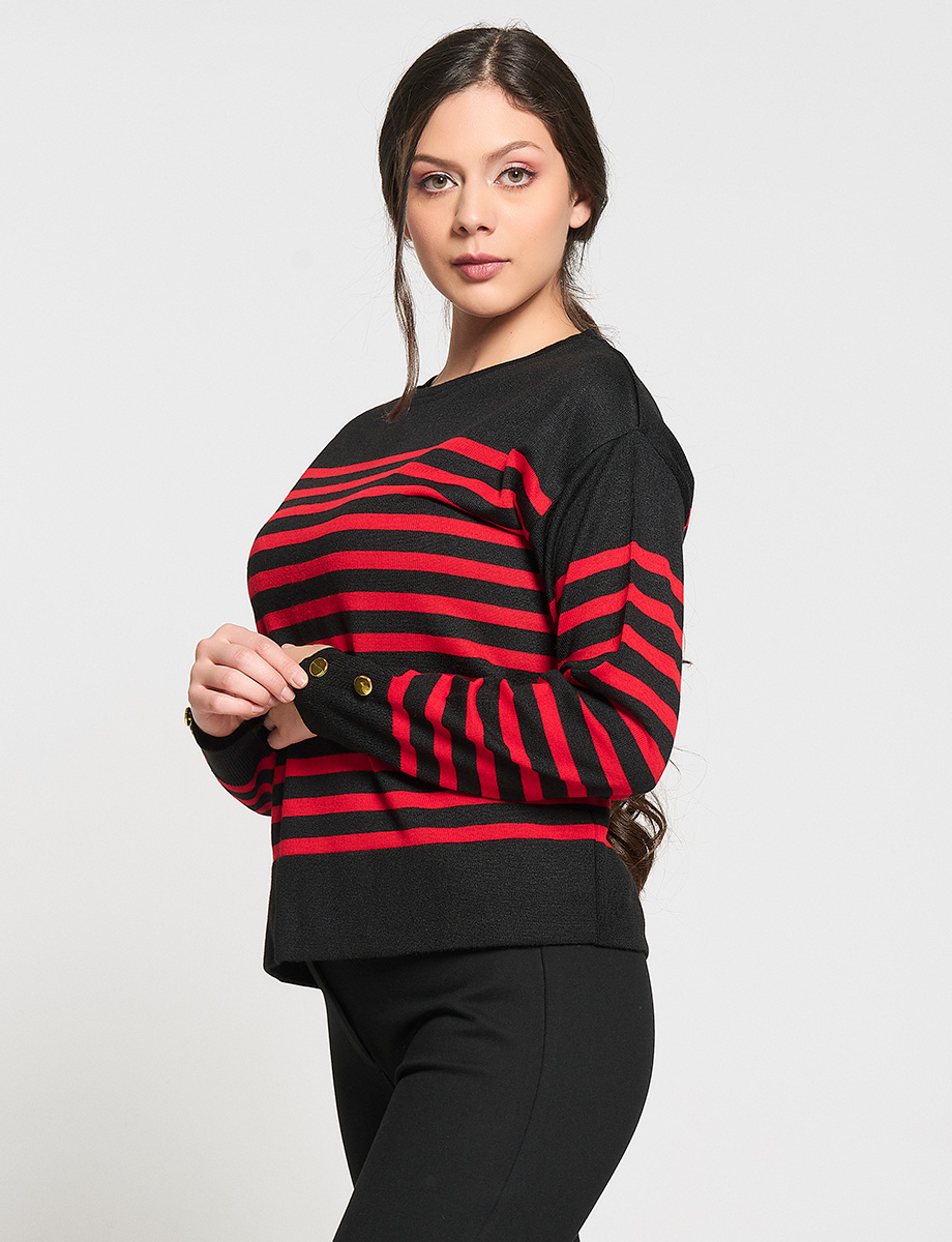 Sweater a Rayas Negro/Rojo