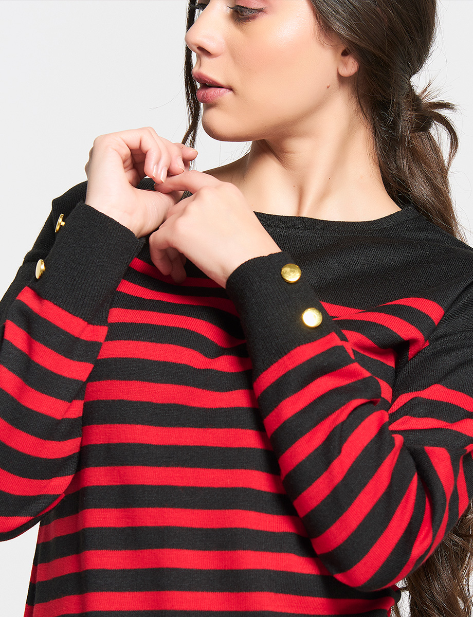 Sweater a Rayas Negro/Rojo