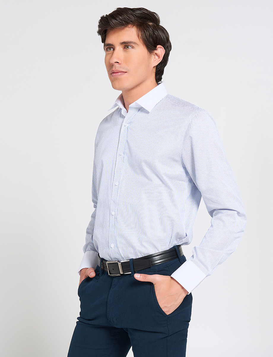 Camisa Ejecutiva a Rayas Blanco/Celeste