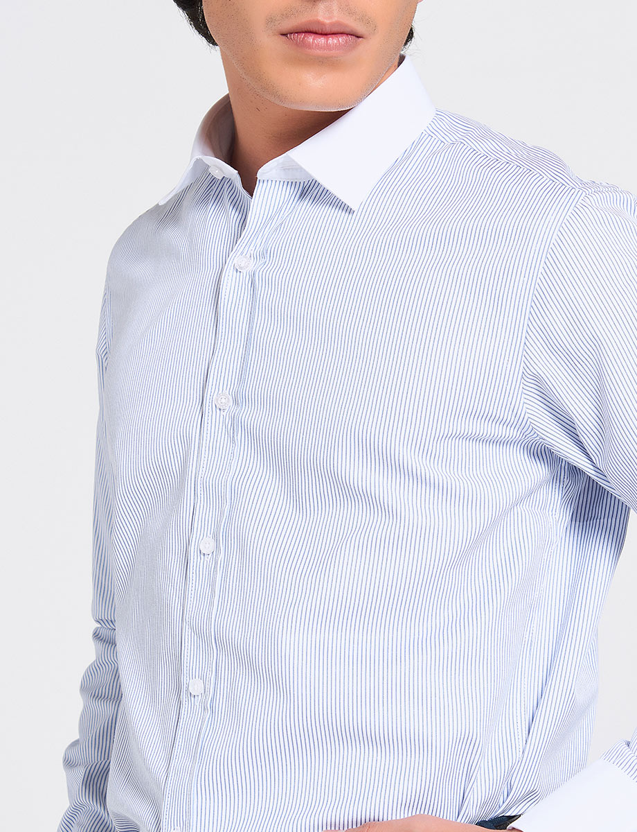 Camisa Ejecutiva a Rayas Blanco/Celeste