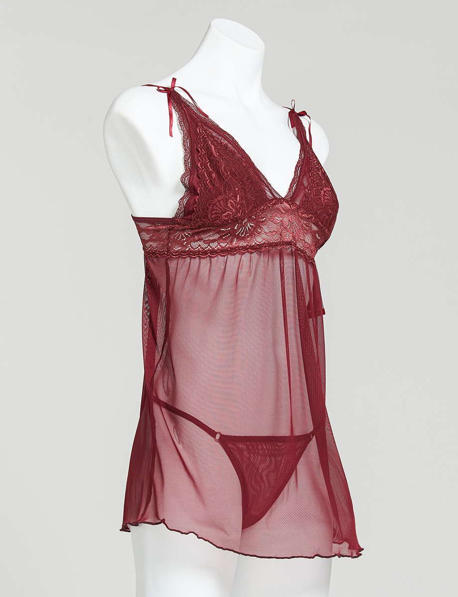 Baby Doll con Encaje Vino