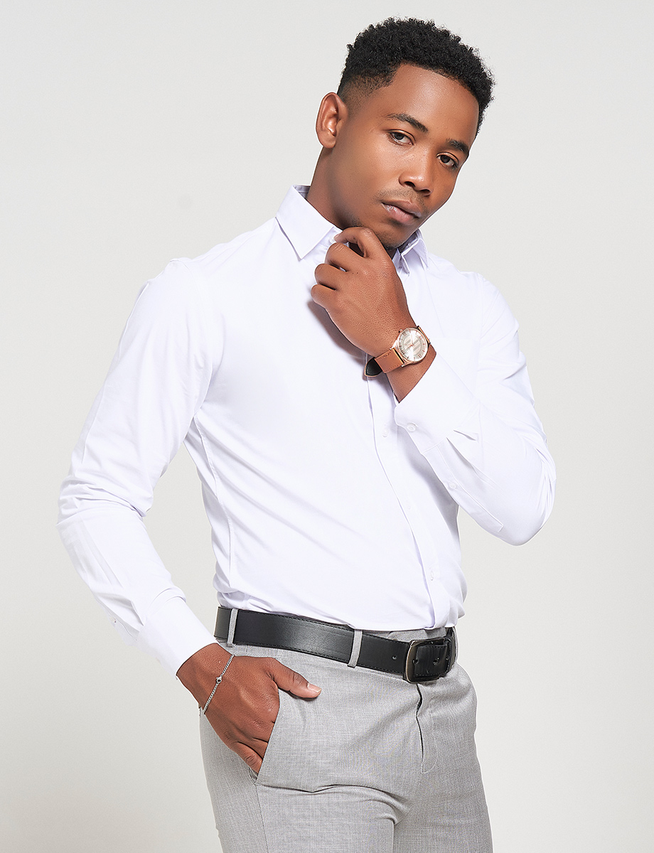 Camisa llana Manga larga Blanco