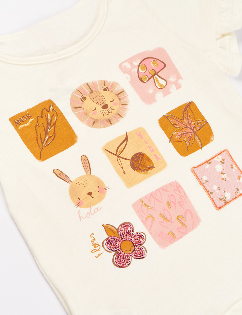 Camiseta Estampada con Vuelos