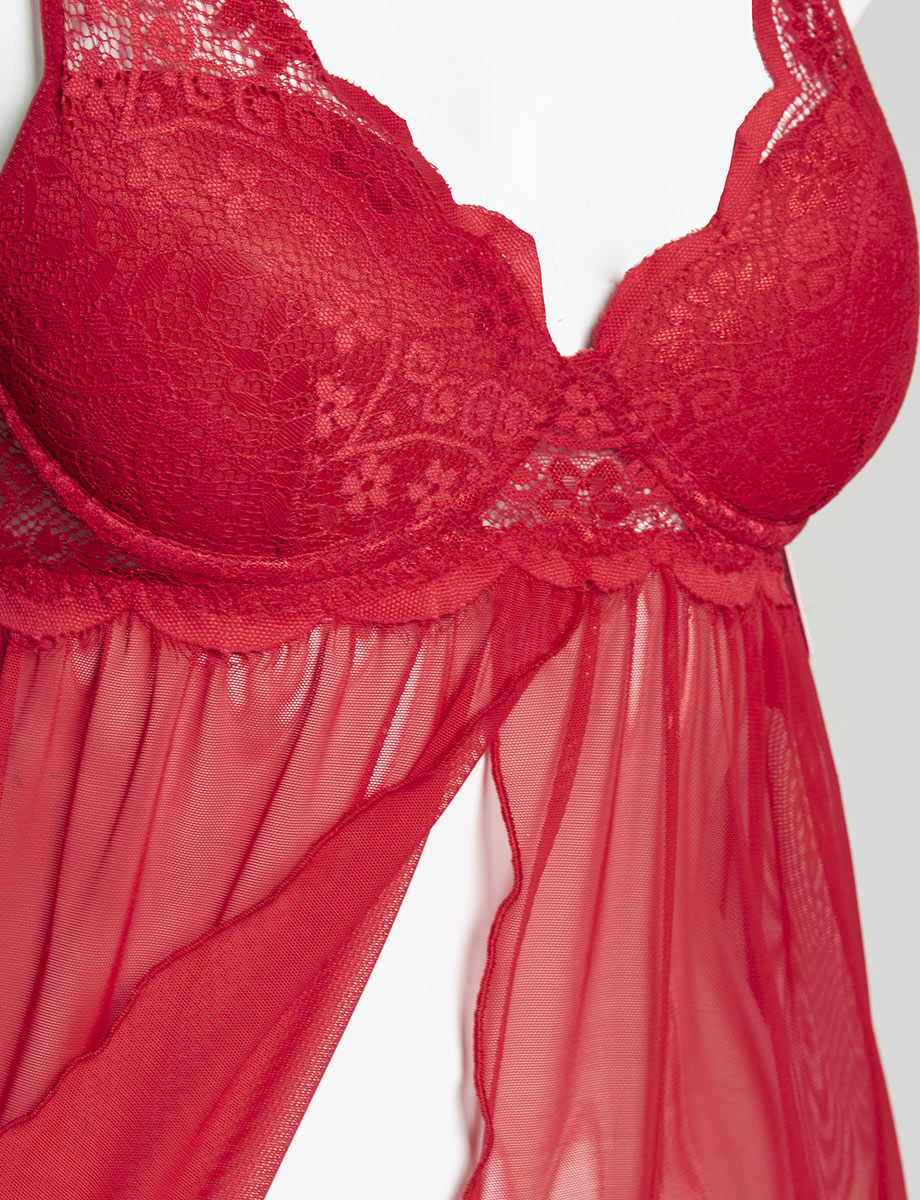 Babydoll con Encaje + Hilo Rojo