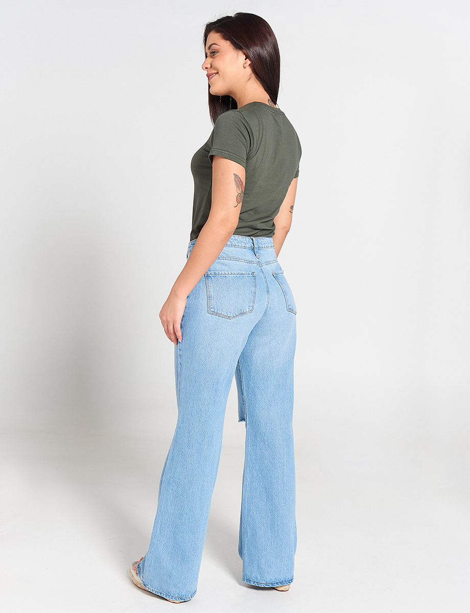 Jean Mom con Rotos Azul claro