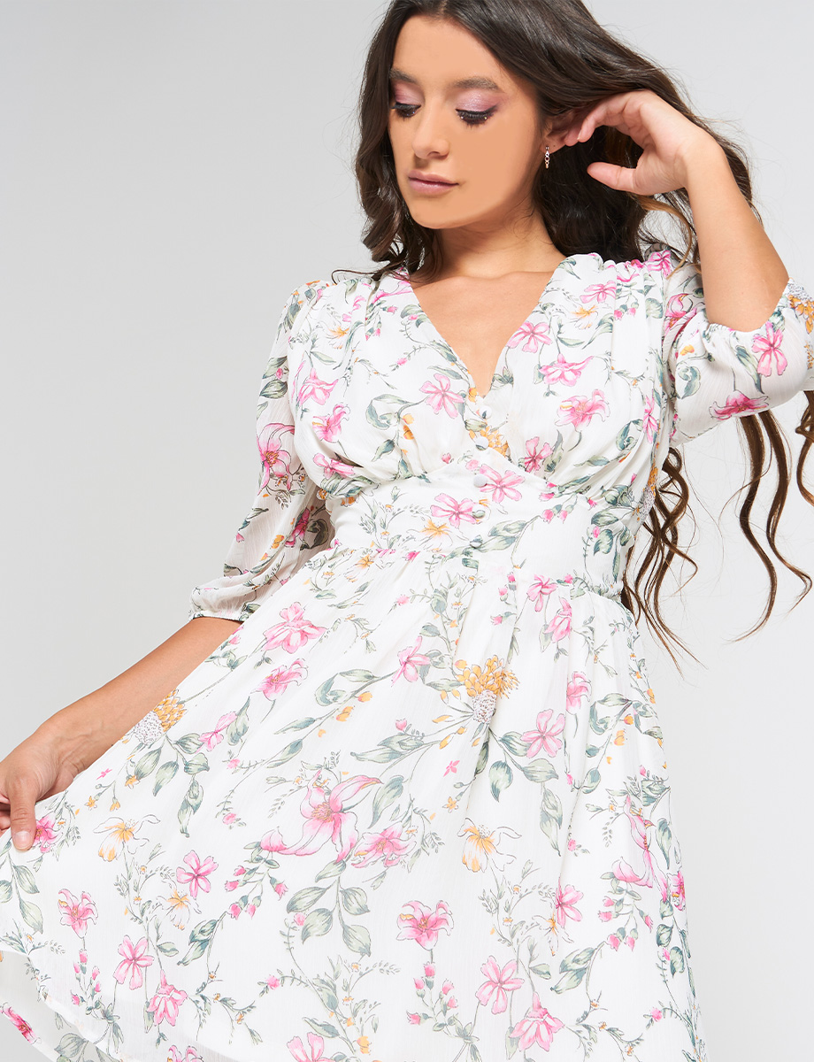 Vestido Floreado Manga 3/4